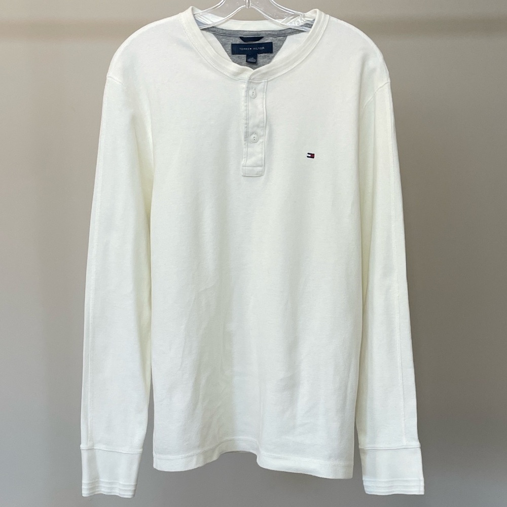 Men’s Tommy Hilfiger White Henley Long Sleeve Shirt